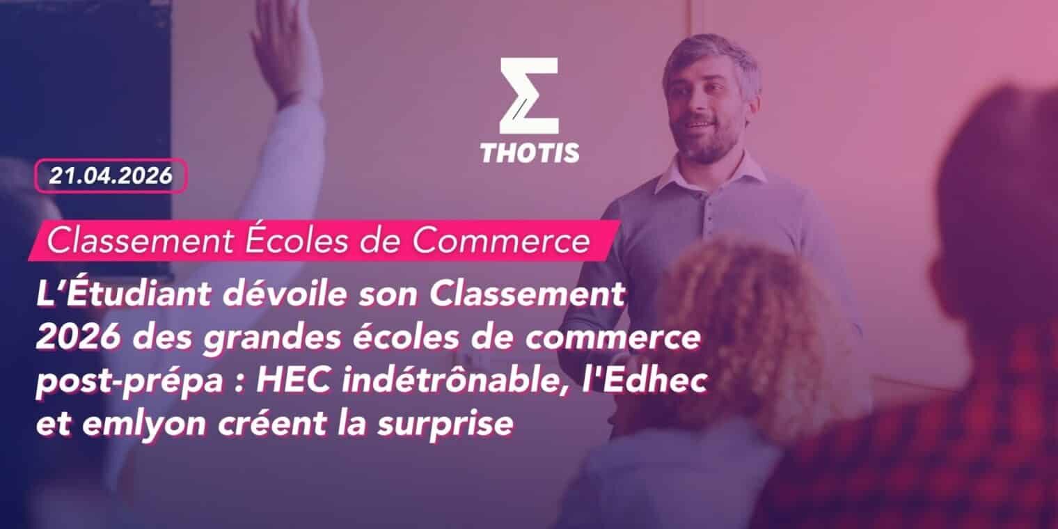 L’Étudiant dévoile son Classement 2026 des grandes écoles de commerce post-prépa HEC indétrônable, l’Edhec et emlyon créent la surprise L’Étudiant dévoile son Classement 2026 des grandes écoles de commerce post-prépa : HEC indétrônable, l'Edhec et emlyon créent la surprise
