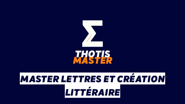 Master Lettres et création littéraire Brand graphic: white Z logo with orange accent, 'THOTIS MASTER' text in white/orange on a dark blue gradient background.