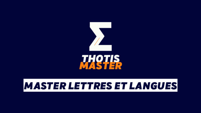 Master Lettres et langues Logo: large white stylized Z with orange accent on a dark blue background, accompanied by the words 'THOTIS MASTER' in white and orange. Beneath is a white banner reading 'MASTER LETTRES ET LANGUES'.