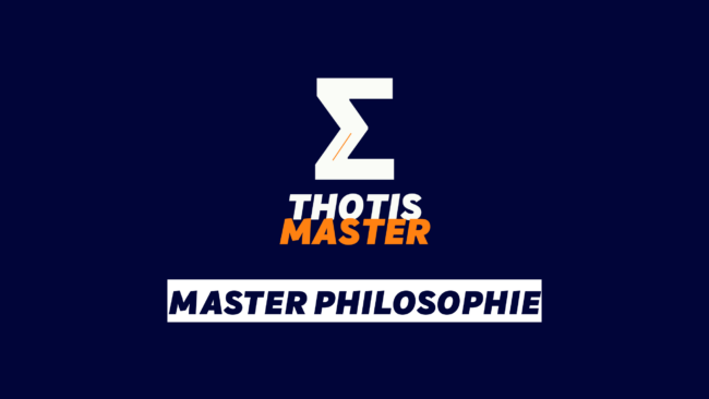Master Philosophie Logo on dark blue background: a white zigzag 'Z' above the words 'THOTIS' (white) and 'MASTER' (orange), followed by a white banner reading 'MASTER PHILOSOPHIE' in bold.