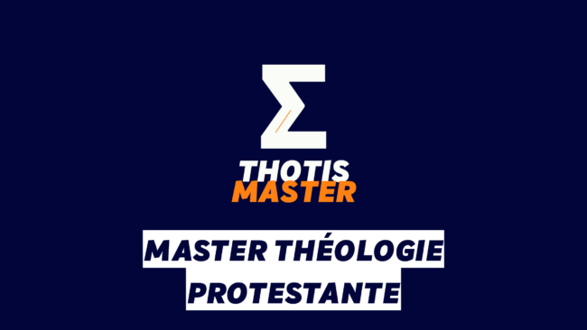 Master Théologie protestante Logo on dark blue background featuring a large white zigzag 'Z' and the words 'THOTIS' in white and 'MASTER' in orange; below, a white banner with bold black text reading 'MASTER THÉOLOGIE PROTESTANTE'.