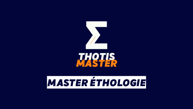 Logo on dark blue background featuring a large white zigzag 'Z' with a small orange accent, and the bold text 'MASTER ÉTHOLOGIE' in white on a white banner below.