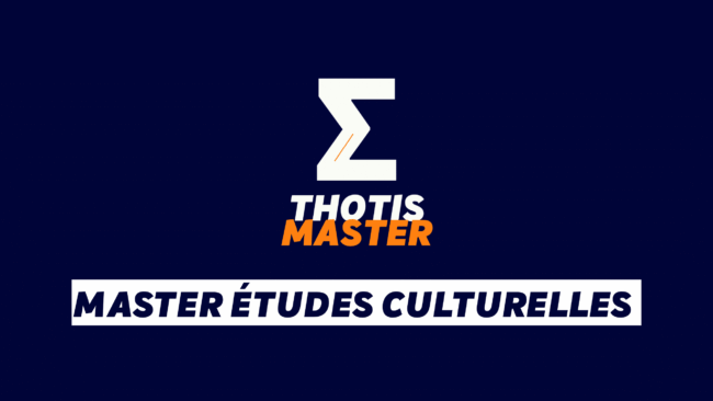 Master Études culturelles Logo with a large white angular zigzag shape on a dark blue background, and the words 'THOTIS' in white and 'MASTER' in orange beneath.